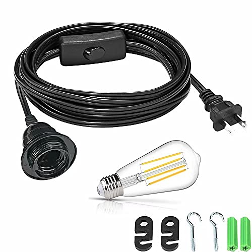 Black Hanging Light Cord E26 Lamp Socket with Cord 20 FT UL Listed Extension Light Cord On/Off Switch and AC Plug for DIY Pendant Light