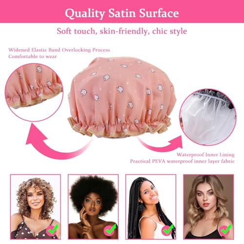 Duschhaube, 2 Stück Wasserdichte Duschhauben, Shower Cap, Duschhaube für Damen, Haarhaube für Die Nacht, mit Elastischem Band, Wiederverwendbare Dusche Kappen für Mädchen Frauen (A)
