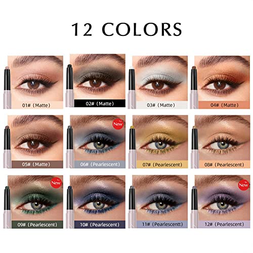 Pakivs Eyeshadow Stick Set, 12 Colors Matte Glitter Pearlescent Eyeshadow Eyeshadow Sticks Waterproof Long Lasting High Pigmented Eye Shadow Professional Makeup Eye Pencil For Women #TOP6