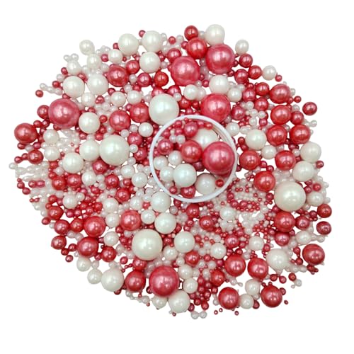 Image of Edible White Red Sugar Pearls Candy Sprinkles 120G / 4.23Ounce Baking Cake Sprinkles Cupcake and Cake Topper Cookie Decorations Wedding Party Valentines Halloween Christmas Supplies