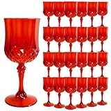 LEYIQU Plastic Wine Glasses, Plastic Goblets Vintage Style Cordial Drinking Glasses for Valentine’s Day, Wedding Reception, Grand Event Party Supplies (24, Red)