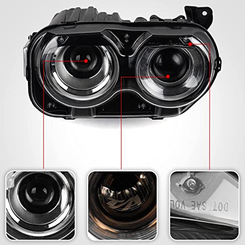 VLINCAR Xenon Model Headlights Assembly for Dodge Challenger 2015 2016 2017 2018 2019 2020 2021 HID Headlamps Pair with Black Housing Replacement Passenger Right Side RH… by VLINCAR - Image 4