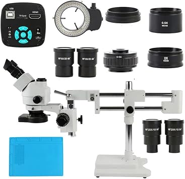 Microscopes Equipment 3.5X-90X 180X Double Boom Zoom Simul Focal Trinocular Stereo Microscope 48MP 4K HDMI USB SMD Microscopio Camera for Phone PCB RepairWhite