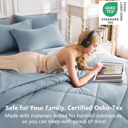 Image of CozyLux King Size Comforter Set Dusty Blue - 7 Pieces Bed in a Bag King, Luxury Soft Bed Set for All Seasons, Bedding Set with Down Alternative Comforter, Sheets, Pillowcases & Shams, Grayish Blue