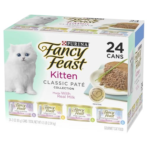 Image of Fancy Feast Purina Tender Ocean Whitefish,Turkey,Chicken and Salmon Feasts Wet Kitten Food Variety Pack - 3 oz. Boxes,(Pack of 48)