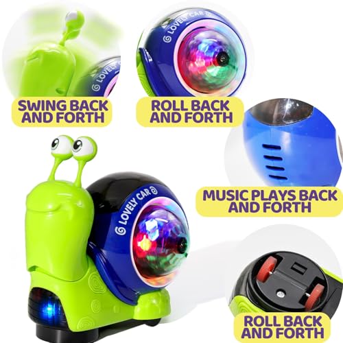Image of Hunfur Auto-Sensing Snail Crawling Toy,Dynamic LED Lights Music Interactive Toy for Baby Infant Boy Girl, Funny Birthday for Toddler