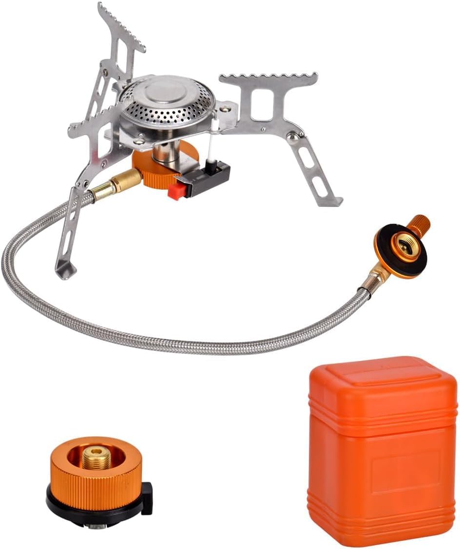 CozyswanCamping Stove with Piezo Ignition Portable Camping Gas Stove Gas Cooking Burner with Carrying Case for Camping Picnic (Gas not included), Silver (EW-3121)