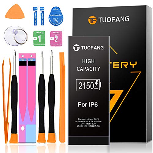 2150mAh Battery Compatible with iPhone 6, TuoFang High Capacity Lithium-ion Replacement Battery with Professional Full Set Tool Kits and Screen Protector