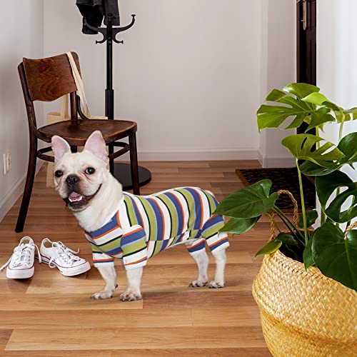 TONY HOBY Hundeschlafanzug, Hunde-Overall, buntes Hundeshirt, Hunde-OP-Behandlungsanzug für kleine und mittelgroße Hunde (blau&weiß - Männlich, S)