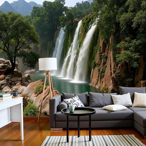 Papier peint cascade naturelle intissé pour agrandir un salon sombre