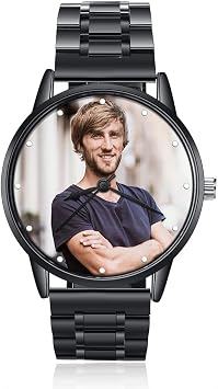 Personalized Photo Watches for Men Leather Strap Wrist Custom Name Wrist Watch for Dad Husband