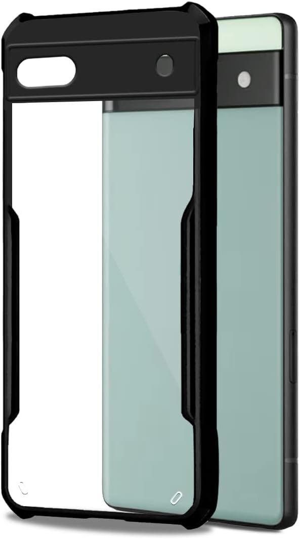 Fashionury Shockproof Crystal Clear Case Back Cover Case for Google Pixel 6A | 360 Degree Protection | Protective Design | Transparent Back Cover Case for Google Pixel 6A - (TPU+Plastic, Black) Bumper