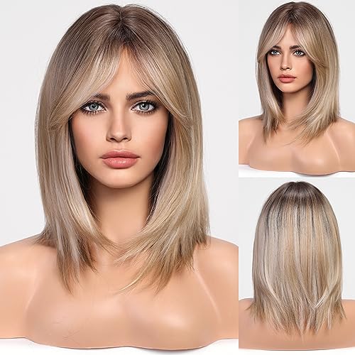 HAIRCUBE Ombre Ash Blonde Wigs for Woemn Light Blonde Straight