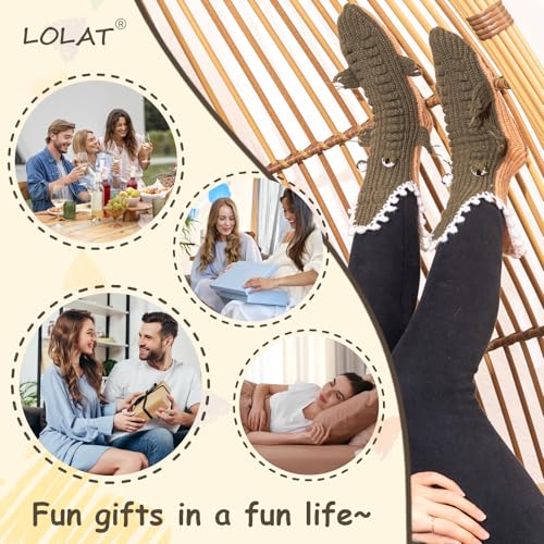 Image of LOLAT Novelty Animal Socks Knit Shark T-Rex Dinosaur Alligator Croc Sock for Christmas Gifts Creative Home Warm