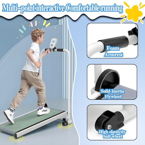 Image of Foldable Kids Treadmill - Self-Propelled Indoor Exercise Machine for Ages 3-15, Compact Workout Equipment with Display, Ideal for Home Play Gym Fitness