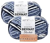 Bernat Blanket Yarn - 2 Big Balls - Blue Hues Multicolored - with Needle Gauge (Faded Blues)