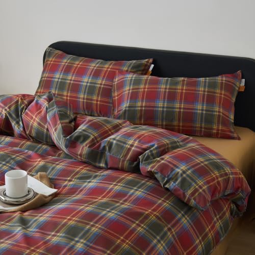 Image of EAVD Retro Gingham Plaid Duvet Cover Set Twin 3-Piece Red&Green&Blue&Yellow