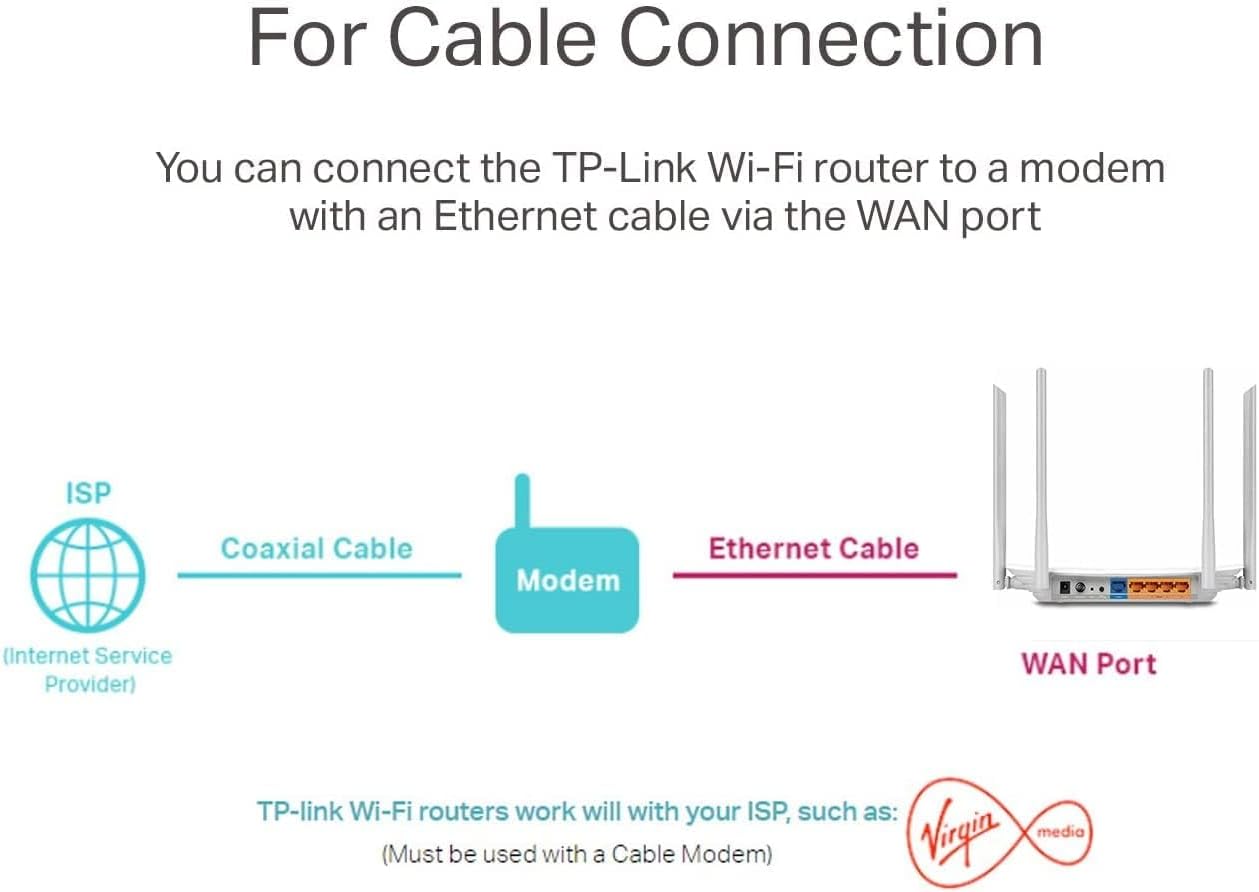 TP-Link AC1200 Wireless Dual Band Wi-Fi Router, Wi-Fi Speed Up to 867 Mbps/5 GHz + 300 Mbps/2.4 GHz, 4+1 Fast Ports, Single-Core CPU, Parental Control, Easy setup (Archer C50)