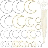 Moon Dream Catcher Rings Metal Dream Catcher Hoops Moon Star Circle Macrame Rings for DIY Craft Making Home Wall Decoration(Gold and Silver)