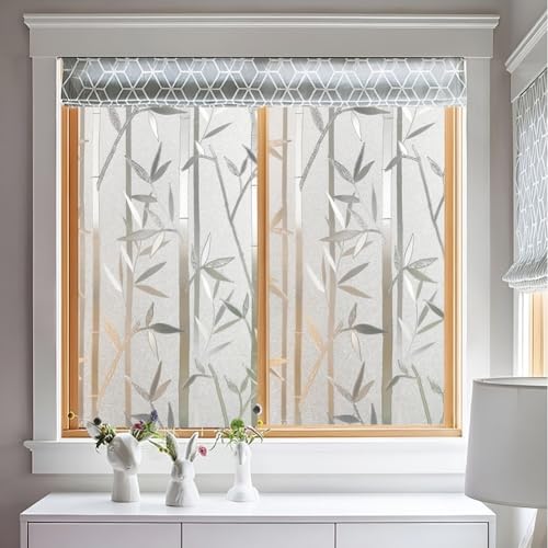 Image of COLORMATE Premium Vinyl Stained Frosted Window Glass Sticker (24x50 Inch) Self-Adhesive Film Tint Wallpaper Opaque Sheet for Glass Privacy Cover Window, Door, Office, Home| Anti-UV. Bamboo Design