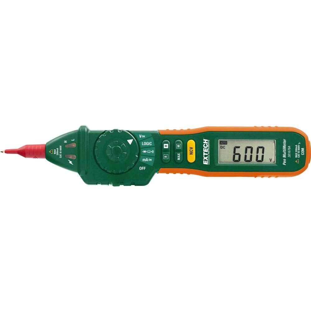Extech 381676A Multimetro Penna 9 Funzioni, NCV Senza Contatto | Gamma auto/manuale, CA/CC fino a 600V, corrente, resistenza, diodo, hold dati, cavi, pinze