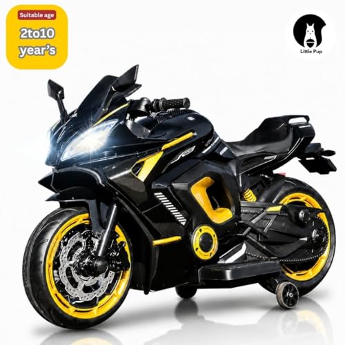 Image of LITTLE PUP Yamaha R9 Battery Operated Bike for Kids | Electric Bike for Child | LED Light & Music | Baby Ride on Toy Rechargeable Battery | for Kids to Drive 2 to 10 Years Boys and Girls (Black)