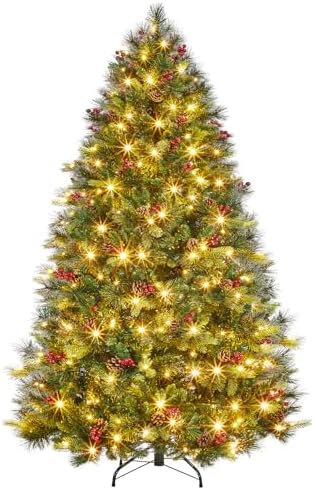 6FT Pre-lit Artificial Christmas Tree, Pre-Decorated Fluffy Frase...