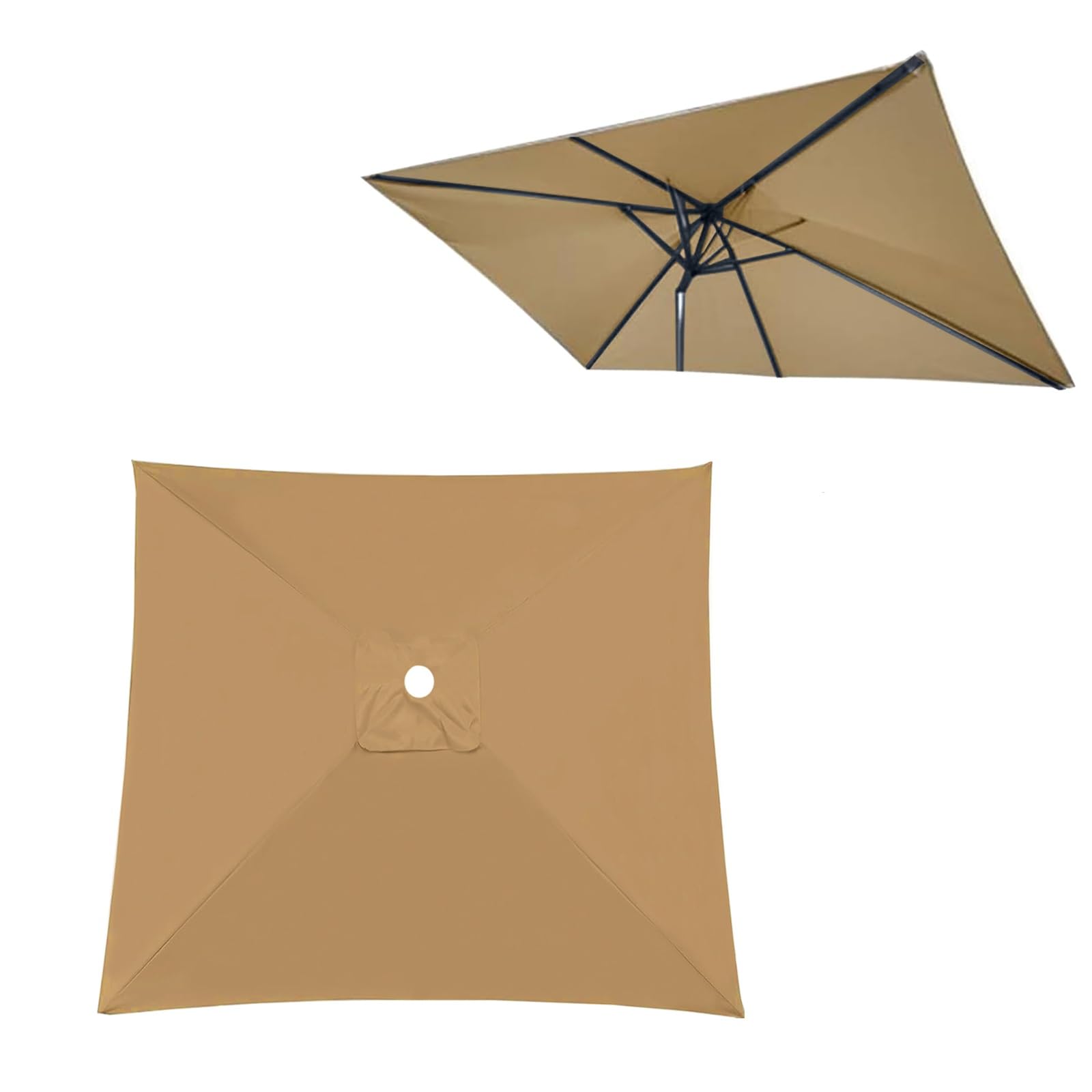 Outdoor Umbrella Canopy Replacement 4 6 8 Ribs Square/Rectangle, Patio Parasol Fabric Cover Replacement Top UVProtection Waterproof, Umbrella Cover Standby For Garden Deck Backyard Pool(Khaki,2X2m)