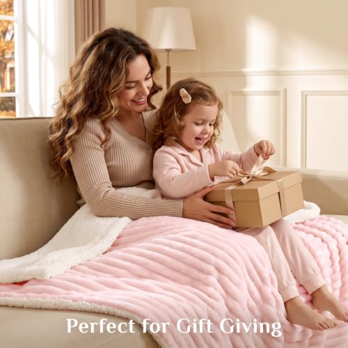 Image of BEDELITE Soft Sherpa King Blanket for Couch, Fluffy Gift, Pink, 104x90