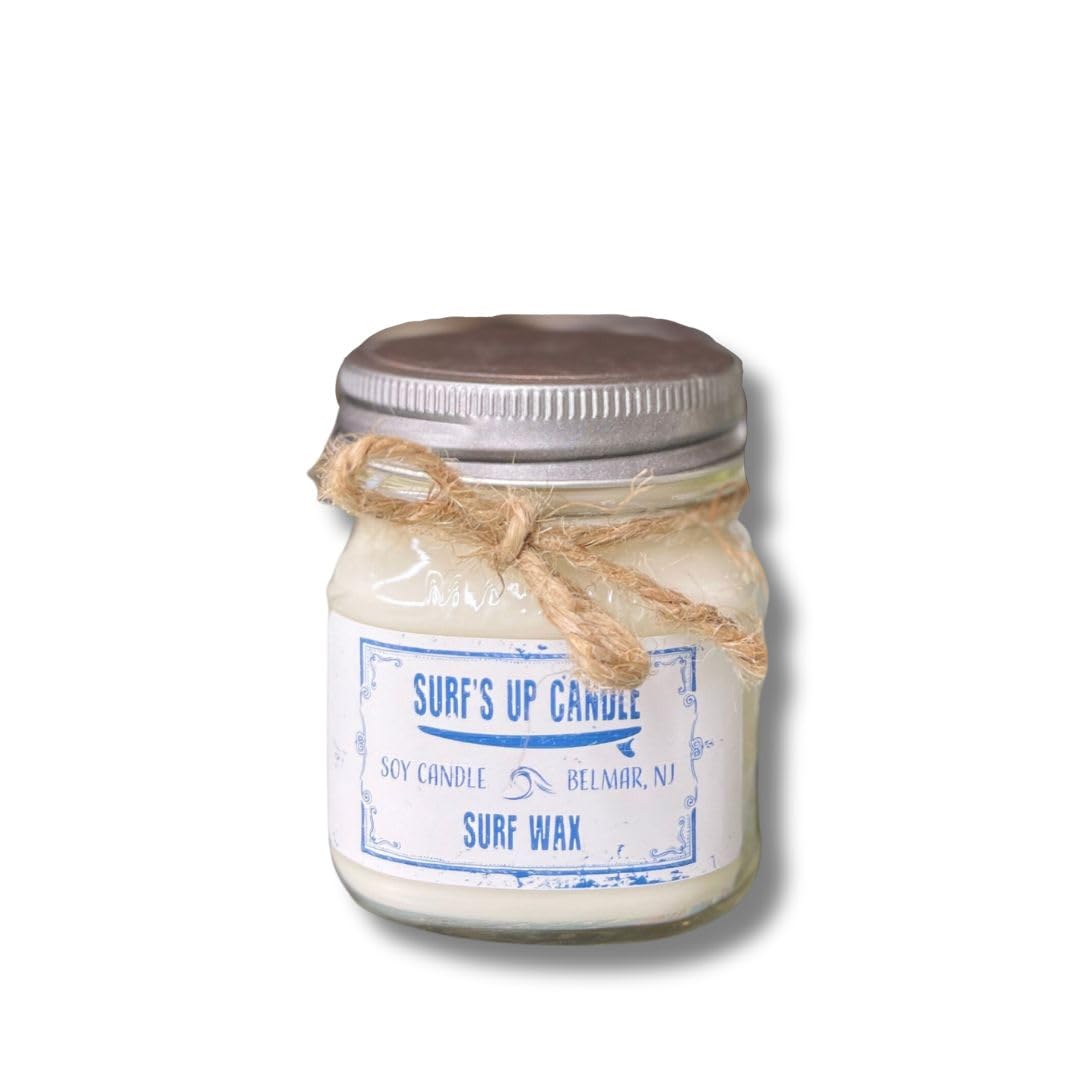 Surf's Up Candle Surf Wax | Original Collection 8oz Mason Jar | Single Wick Organic Soy Wax Candle | Long Lasting | 60-80 Hours of Burn Time | Perfect for Home, Gifts | Handpoured in USA |