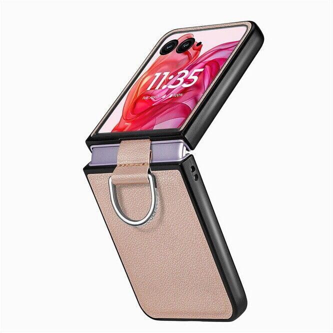 Étui Moto Razr 50 Ultra antichoc gris protection cuir rigide avec anneau