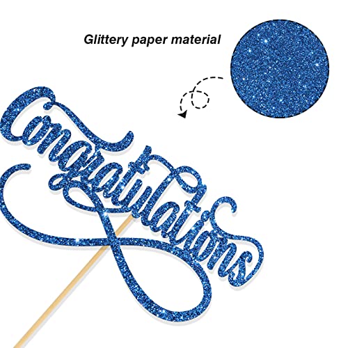 Innoru Congratulations Cake Topper Navy Blue Glitter - Congrats Grad Party Decorations, Wedding, Birthday, Retirement Party Supplies, Graduation Party Photo Props #TOP1