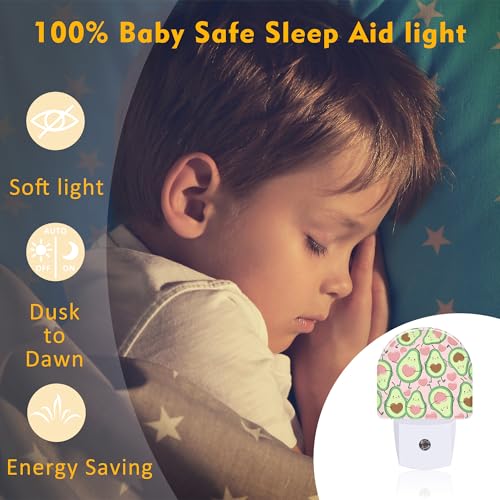 Image of Cute Pink Avocado Night Light for Kids, Heart Shaped Avocado Night Light Plug in with Dusk to Dawn Sensor, 0.5w Energy Saving Sleep Friendly Nightlight for Hallway Stairway Kitchen Bedroom