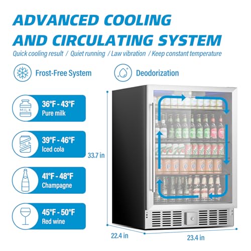 Image of Erivess 5.3 Cu Ft /166 Can Mini Fridge, Freestanding 24 Inch Beverage Refrigerator with Glass Front Door for Soda, Beer Under Counter Drink Refrigerator with Adjustable Shelves(Silver)