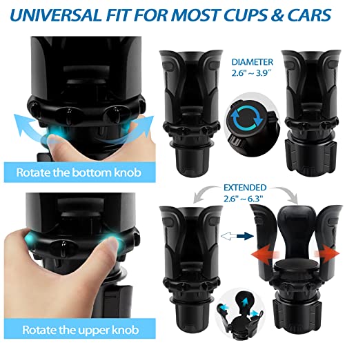 Esolnk Car Cup Holder Expander Adapter Adjustable Upper & Base, Compatible 18-64 Oz With Nalgene, Yeti, Hydro Flask, Cup Holder Expander For Car Fit Large Bottles Mugs In 2.6"-6.3" #TOP2