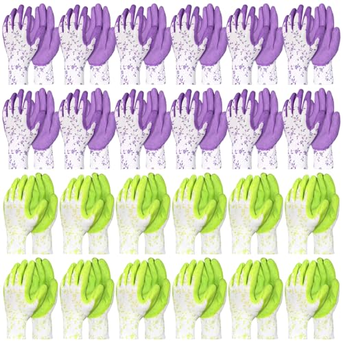 THDUJAYJAY 24 Pairs Gardening Gloves Bulk for Women,Thorn Proof Heavy Duty Garden Gloves, Breathable Nylon Latex Coated Yard Gloves with Anti-Slip Grip for Gardening,Seashell Collecting,Weeding