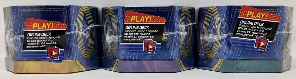 Pokemon Set of All 3 2016 Battle Hearts Booster Pack Tins - Pikachu & Volcanion & Magearna