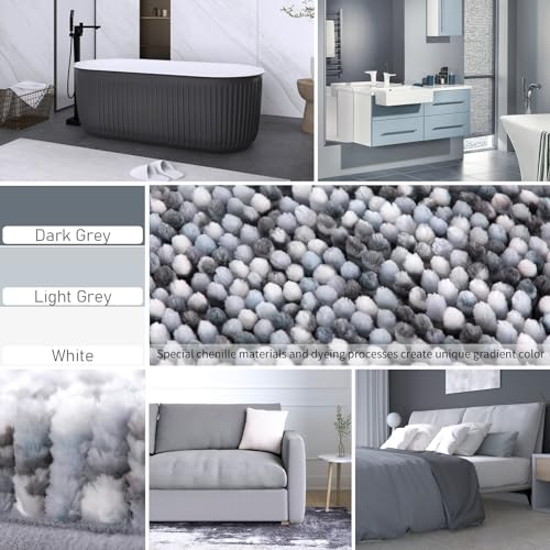 Image of Yimobra Bath Mats for Bathroom Non Slip, 31.5x20, Extra Soft Chenille Bathroom Rugs, Fluffy Plush Luxury Shower Mat Outside, Water Absorbent, Machine Washable, Sink and Tub, Light Grey & Dark Grey