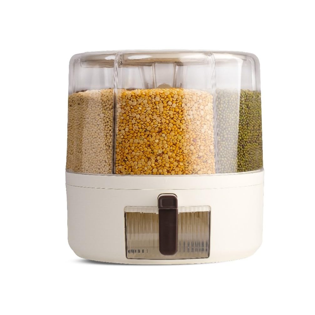 InstaCuppa Rotating Grain Dispenser for Kitchen | 6 Compartment Airtight Storage Container for Rice, Dal & Pulses | BPA-Free Plastic | Single-Button Dispensing | 360° Rotation | 6 Kgs Capacity-image-39