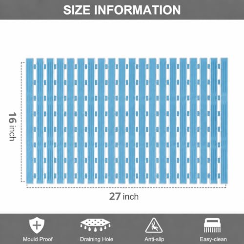 Image of HomeCloud Non-Slip Shower Mat for Bathtub, Anti-Slip Bath Mat with Suction Cups, Drainage Holes & Foot Massage Exfoliating Surface (Vent Blue)