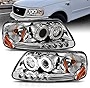 AmeriLite for 1997-2003 Ford F150 F-Series Expedition Chrome Projector Replacement Headlights Assembly Xreme LED Halos Included Bulbs - Passenger and Driver Side