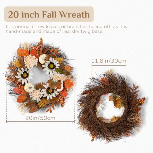 Couronne d'automne pour porte entrée : déco Thanksgiving de 50,8 cm - 6