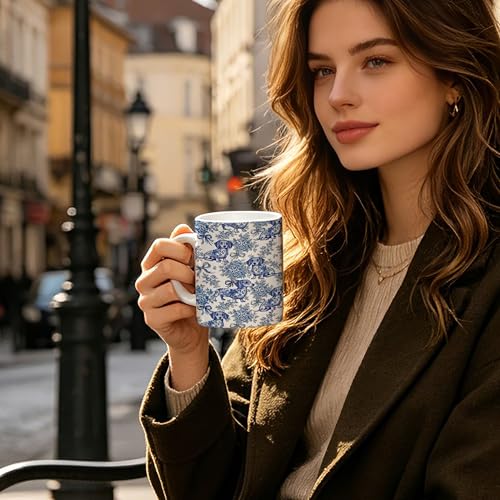Taza de cerámica azul y blanca 11 oz con asa miniatura 6