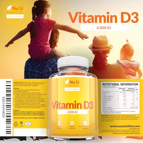 Vitamin D3 Gummies 4000 IU Adults - 90 High Strength Gummies - 1 a Day - Natural Orange Flavour - Vegetarian VIT D Supplement - Chewable VIT D Gummy - Made in The UK - Nu U Nutrition - Image 4