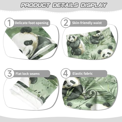 Cute Watercolor Black White Pandas Green Plants Girls Leggings Kids Yoga Pants Dance Active Tights 4T3