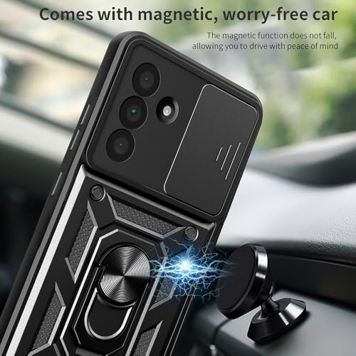 Image of Heavy Duty Back Case Cover for Samsung Galaxy M36 /F36 5G, Shockproof Samsung Galaxy M36 /F36 Back Cover, Ring Case with Kickstand and Camera Protection Shutter - Black
