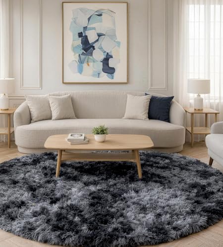 VOFUSHON Tapis Rond 100 CM Gris Foncé Tapis Chambre Lavable Antidérapant Ultra-Doux Moelleux Grand