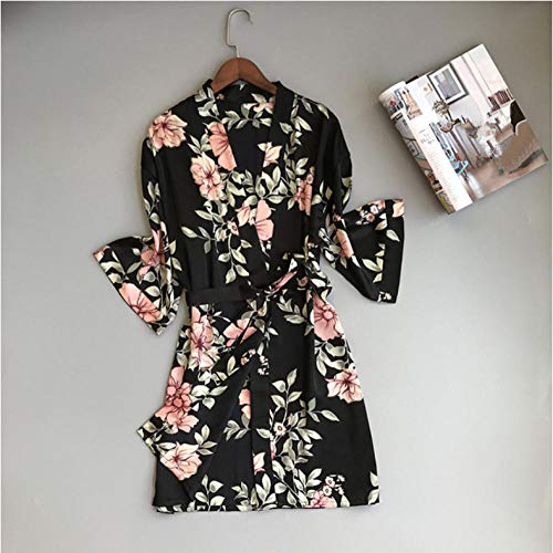 Preisvergleich Produktbild Kllomm Frische Blumensatin Seidenbademäntel Frauen Roben Bademantel zarte Blumen Frauen Home Roben-M