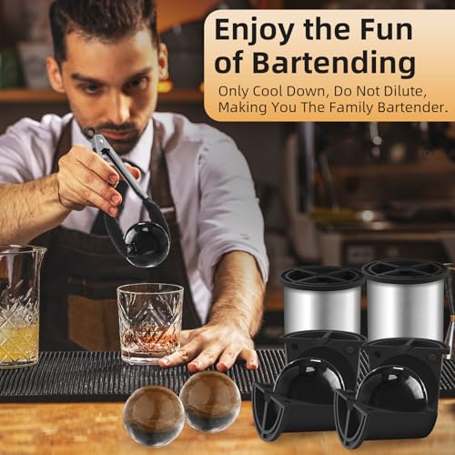 Image of Clear Ice Cube Maker, 2.5 Inch Stainless Steel Crystal Large Clear Ice Ball Maker, Silicone Ice Cube Mold for Cocktails, Drinks & Bourbon, Whiskey Gifts for Men, Metal Color(2 Pack)