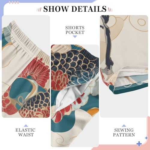 Chinese Bird Flowers Boys Long Pants Soft Trousers Elastic Waist Kids Lounge Bottoms with Pockets S-XL4